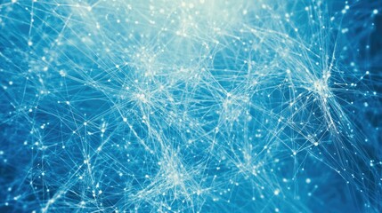Poster - Intricate network of nodes on blue background symbolizing data transmission and digital communication technology concepts