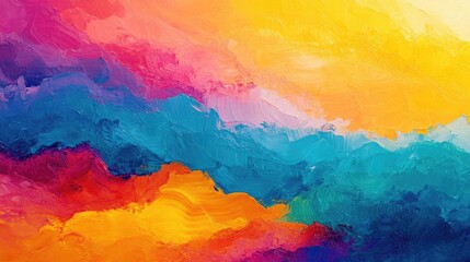Poster - Vibrant Colorful Abstract Sunset Painting with Cloudy Atmosphere and Blank Space for Text or Design Elements
