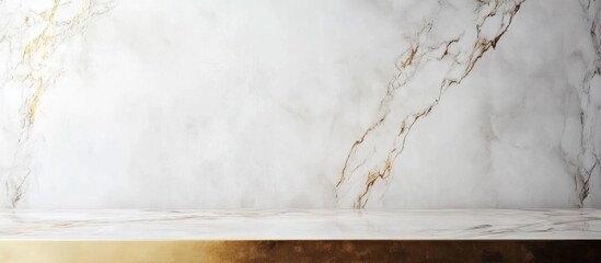 Poster - Elegant white marble and gold desk backdrop featuring refined decor with blank area ideal for text or branding applications