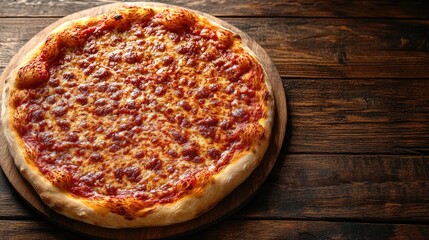 Aufkleber - Top view of a fresh cheese pizza on a wooden board with ample empty space for text and design elements.