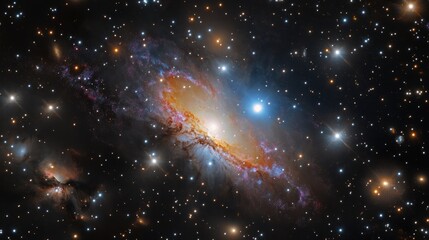 Poster - Vibrant Galaxy Surrounded by Stars in a Colorful Nebula with Space for Custom Text Overlay