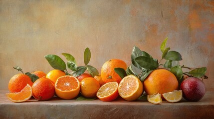 Aufkleber - Vibrant display of assorted citrus fruits arranged on a textured background showcasing their colors and natural beauty.