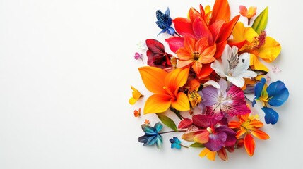 Poster - Vibrant Colorful Flower Bouquet on White Background with Space for Custom Text and Floral Design Elements