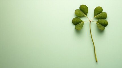 Leinwandbilder - Green three-leaf clover plant stem on a soft green background with ample empty space for text or design elements.