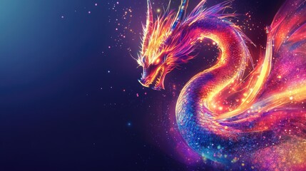 Poster - Vibrant Glowing Dragon Illustration Symbolizing Digital Innovation with Space for Customizable Text