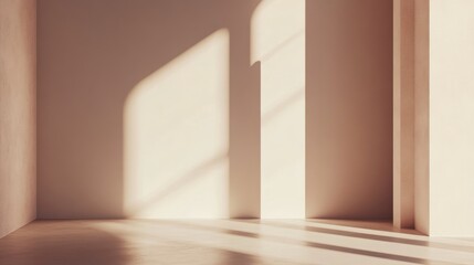 Poster - Vintage vertical poster mockup in a spacious neutral room showcasing shadows and empty space for text placement and creative design ideas.