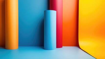 Poster - Vibrant Colorful Wallpaper Rolls Decorating Ideas with Copy Space for Text and Artistic Home Interior Background