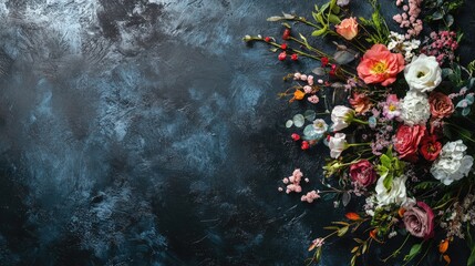 Aufkleber - Floral arrangement featuring colorful flowers on a textured dark background with ample copy space for design and advertising purposes