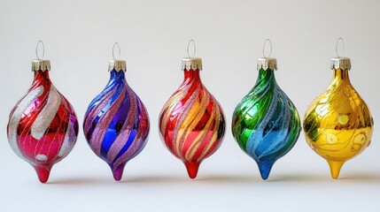Poster - Colorful Vintage Christmas Tree Ornaments with Swirls and Patterns for Festive Holiday Decor