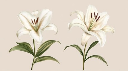 Aufkleber - Elegant White Lily Flowers Isolated on Soft Neutral Background for Floral Designs and Nature Themes