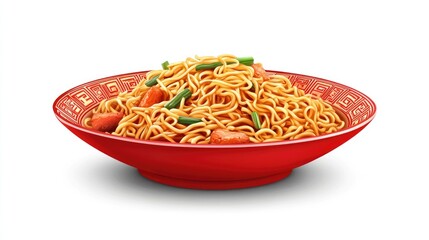 Poster - Traditional Chinese Big Plate of Mixed Noodles with Fresh Ingredients and Empty Space for Text or Branding Usage