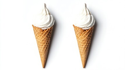 Aufkleber - Delicious ice cream cones on white background showcasing summer indulgence with minimalistic aesthetic and ample copy space for text.
