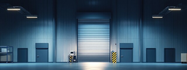 Poster - Warehouse Interior with Empty Space for Text and Equipment View in Industrial Setting