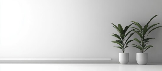 Poster - Minimalist Office Interior with Plants and Empty Wall Space Ideal for Text or Branding
