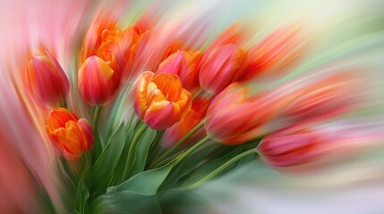Poster - Vibrant tulip bouquet with soft focus background showcasing bright colors and gentle movement for a fresh spring feel