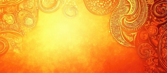 Poster - Warm paisley background featuring ethnic patterns with ample blank space for text placement and vivid hues of orange and gold