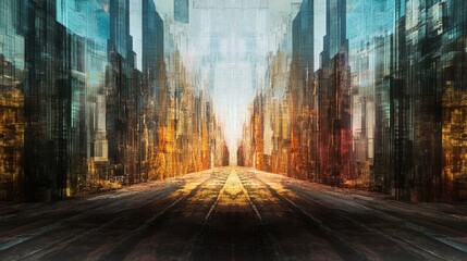 Poster - Surreal Cityscape Featuring Towering Skyscrapers and an Expansive Empty Copyspace for Text