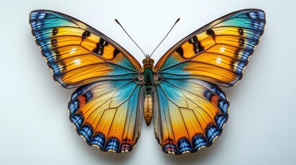 Poster - Vibrant butterfly with striking colors isolated on white background symbolizing nature's beauty and the life cycle of insects.
