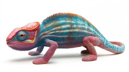 Poster - Vibrant Chameleon on White Background Perfect for Text Overlay and Creative Projects