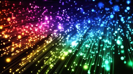 Poster - Vibrant fiber optic connections illustrating a digital network with a dark background for text placement and design elements