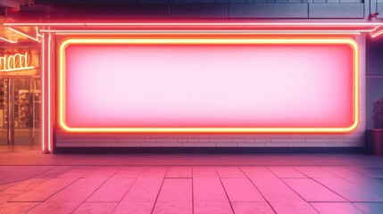 Poster - Vintage Neon Shop Signage with Blank Space for Custom Text in Urban Setting Night Scene