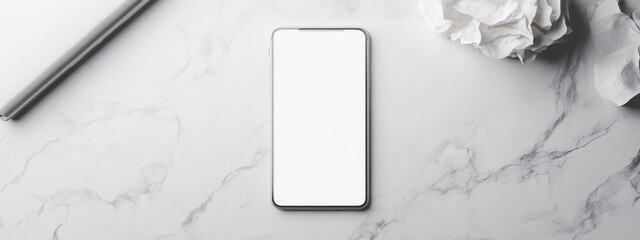 Poster - Minimalist Smartphone Mockup on Elegant Marble Background for Social Media Promotion and Text Insertion