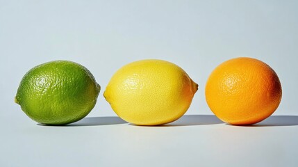 Aufkleber - Colorful Arrangement of Citrus Fruits Including Lime Lemon and Orange on Plain Background