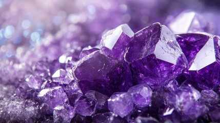 Poster - Vibrant purple mineral texture featuring polished amethyst crystals with ample space for customizable text or graphics in a modern design