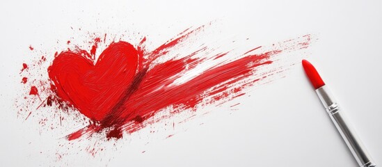 Poster - Red heart paint stroke with a brush marker on white background ideal for romantic or creative design projects and empty space for text placement