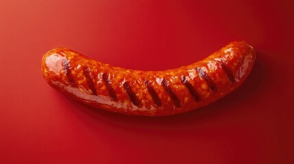 Poster - Vibrant chorizo sausage resting against a bold red backdrop highlighting its rich color and texture.
