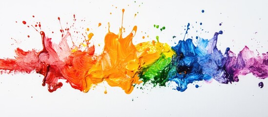 Poster - Colorful paint splash on white canvas with ample blank space for creative text or design purposes.