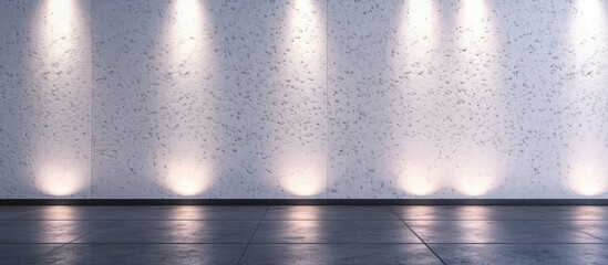 Poster - Textured wall with soft white lights highlighting relief patterns and ample empty space for text or design elements in modern interior setting