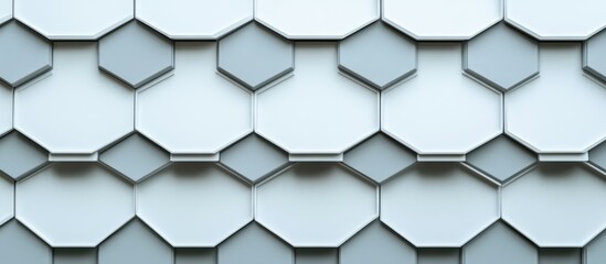 Poster - White Hexagonal Roof Tiles on Smooth Grey Metal Surface with Copy Space for Text and Design Elements