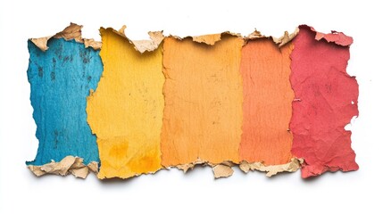 Poster - Colorful vintage torn paper banner with empty space for text on white background ideal for web design and creative projects