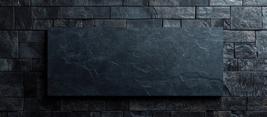Poster - black signboard on dark stone wall mockup for product advertising with ample copy space for custom t