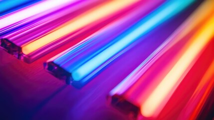 Poster - Colorful Abstract Neon LED Light Strips with Smooth Gradient Background and Space for Text
