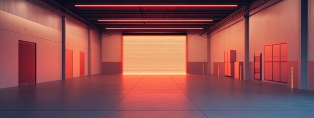 Poster - Warehouse Interior with Distribution and Logistics Design featuring Empty Space and Modern Lighting for Storage Solutions and Concepts