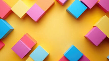 Poster - Colorful Geometric Squares on Yellow Background with Empty Space for Text and Design Elements