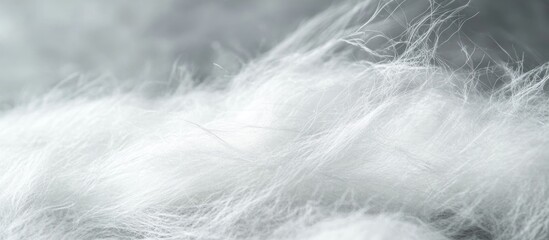 Poster - White cotton fibers abstract close-up on plastic surface with ample empty space for text and design elements in a minimalistic setting