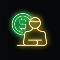 Poster - Neon sign of a businessman deep in thought with a bright green dollar sign hovering over his head