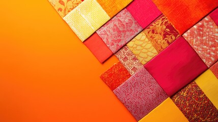 Poster - Colorful Patchwork Tangerine Wallpaper with Blank Space for Texts or Messages Ideal for Backgrounds and Design Projects
