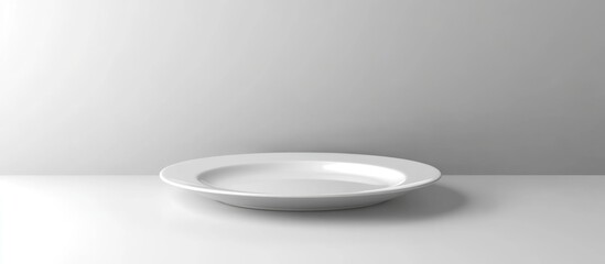 Poster - Minimalist White Plate on Light Wall Background with Ample Space for Text and Copy Placement