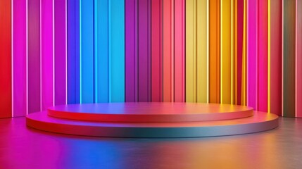 Poster - Colorful Modern Empty Studio Podium with Gradient Walls and Floor Ideal for Showcase or Presentation Background
