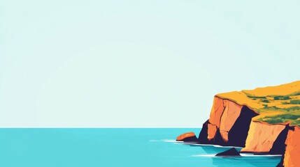 Poster - Tranquil abstract coastal cliffs with serene waters and clear blue sky ideal for text overlay or artistic design purposes