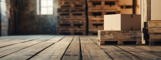 Poster - Warehouse Interior with Palletized Goods and Empty Space for Retail Logistics Messaging and Branding
