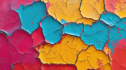 Poster - Vibrant Abstract Cracked Paint Texture with Colorful Patterns Ideal for Creative Backgrounds and Copyspace for Text Elements
