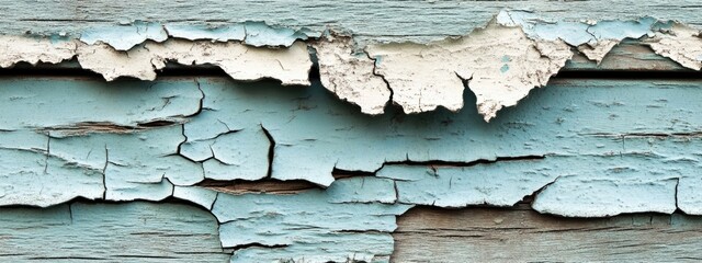 Poster - Weathered wooden boards with peeling paint and cracks showcasing rustic texture and ample empty space for design or text applications