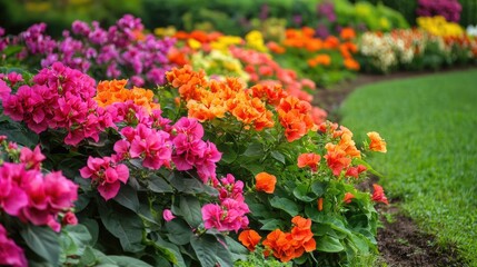 Poster - Vibrant Bougainvillea Flowers in Colorful Summer Garden Landscape