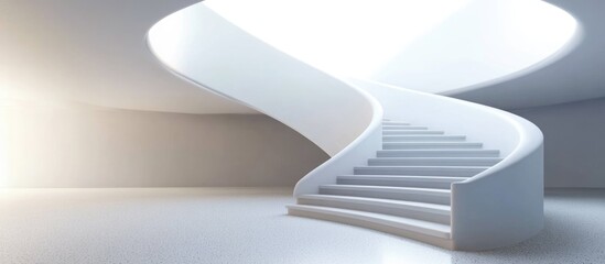 Poster - Modern White Minimalist Interior with Curved Stairs and Spacious Area for Text Placement