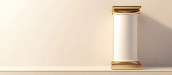 Poster - Elegant White Pillar and Golden Box on Soft Neutral Background for Text Placement and Product Display